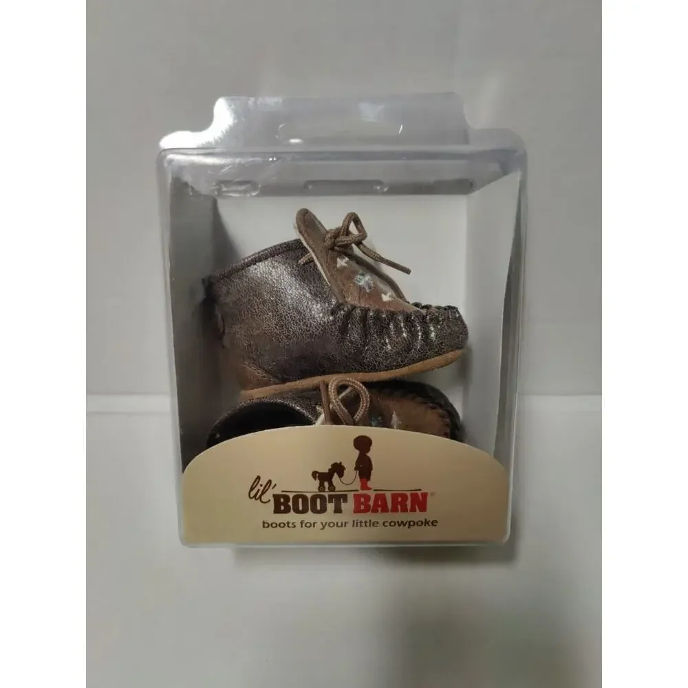 Baby Moccasins by Old West Brown Leather Shoes Toddler Size 1 Very Soft Sole.